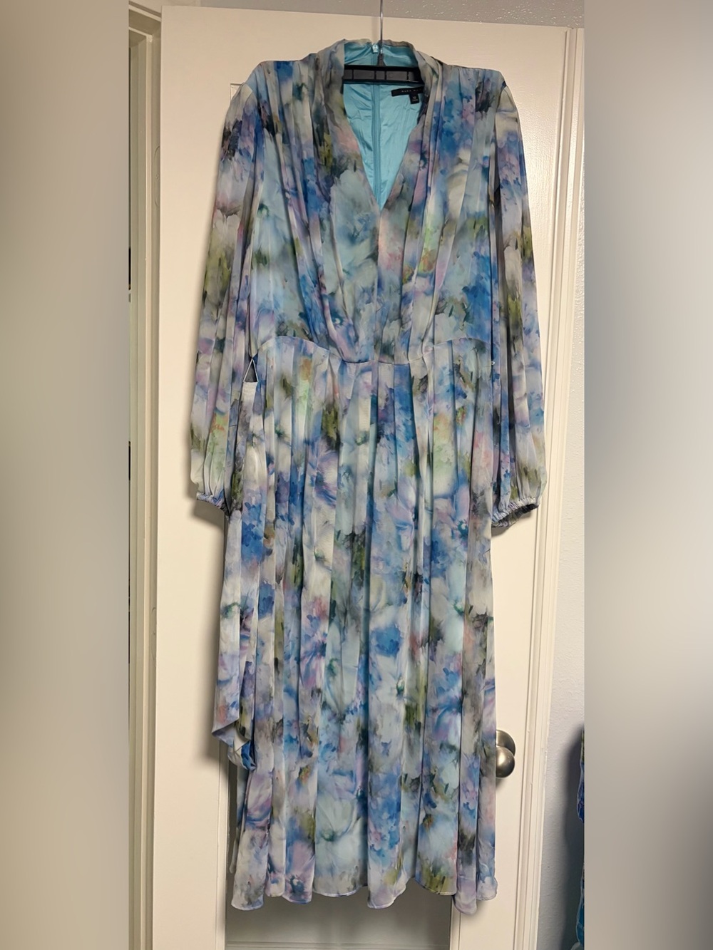 Alex Marie Blue Multi Floral Watercolor Long Sleeve Maxi Dress